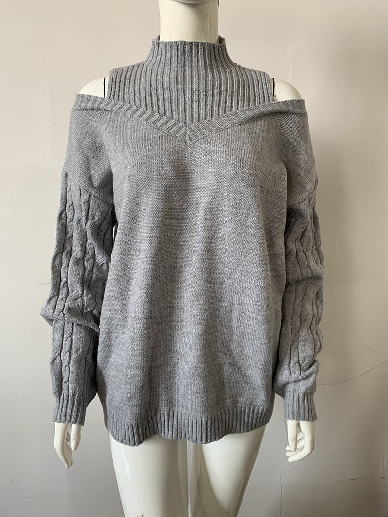 Women off-shoulder turtleneck loose sweater 8