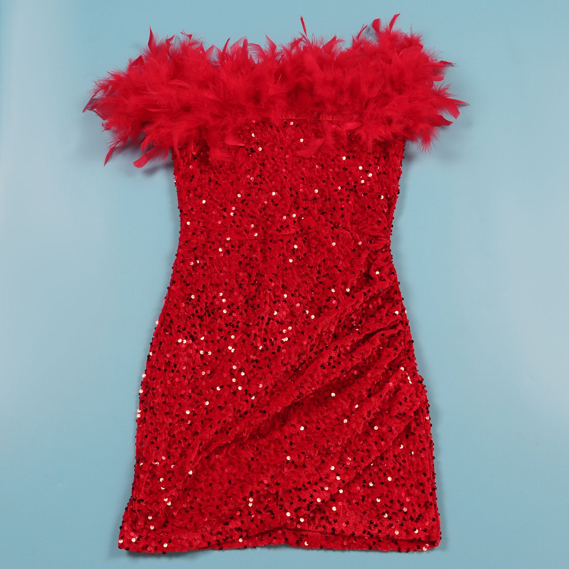 Sexy Sequin Feather Off Shoulder Bodycon Dress 21