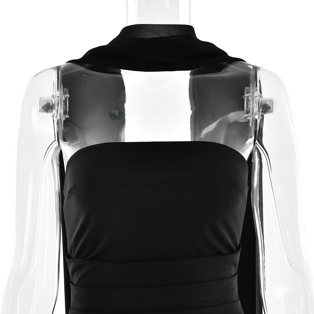 Spring Strapless Slim Waist Elegant Ribbon Low Back Bodycon Long Dress 21