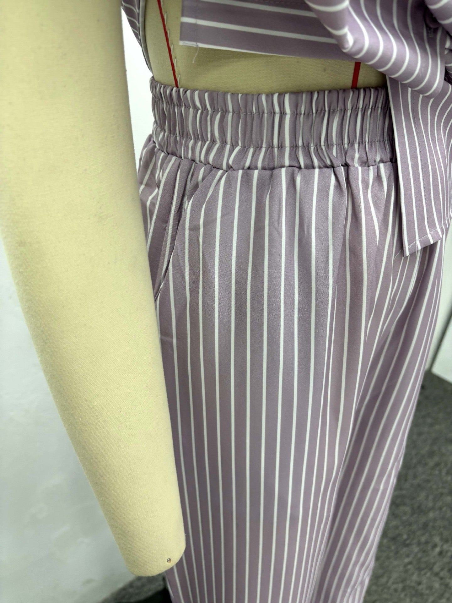 Plus-size African Women casual turndown collar striped shirt and wide-leg pants two-piece set 10