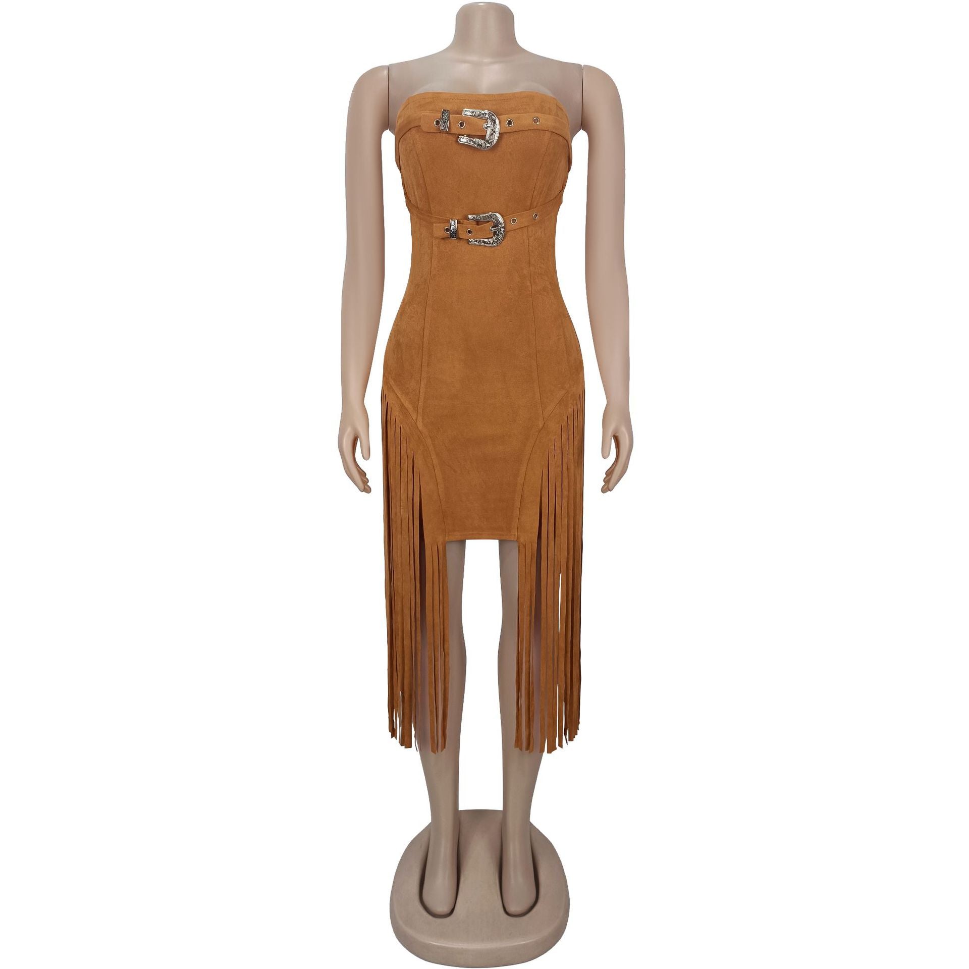 Strapless Low Back Fringe Dress 8