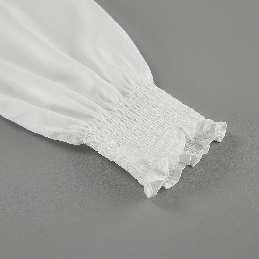 Women shiny satin long-sleeved v-neck crop shirt 15