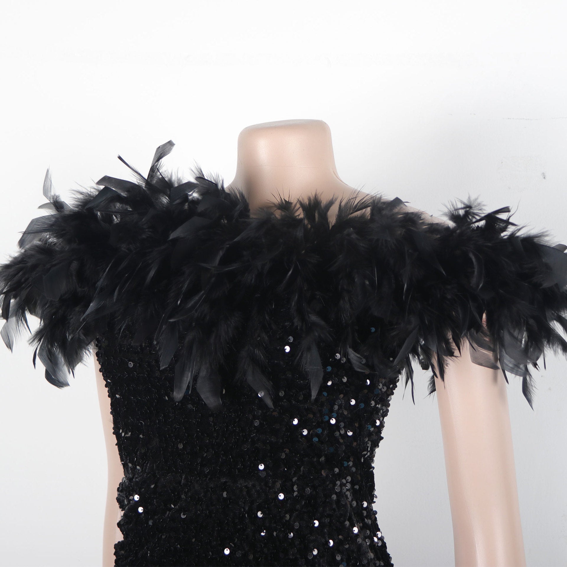 Sexy Sequin Feather Off Shoulder Bodycon Dress 45