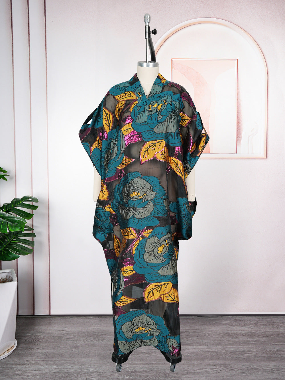 Plus Size Women African Ethnic Printed Robe and Headband Dress 7