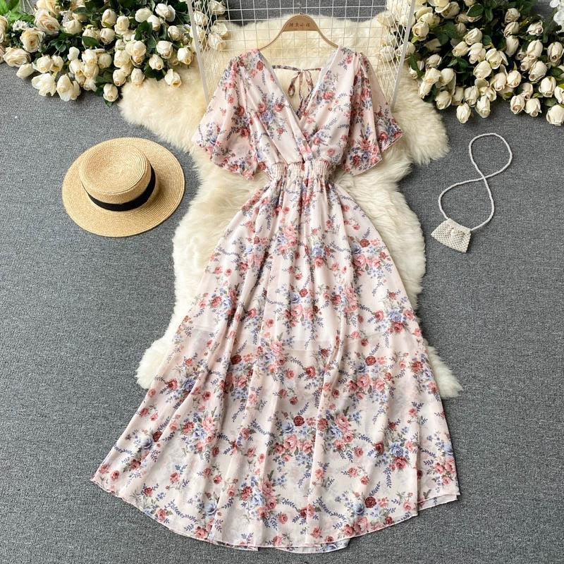 Women Summer Sexy V-Neck Beach Holidays Dress 19