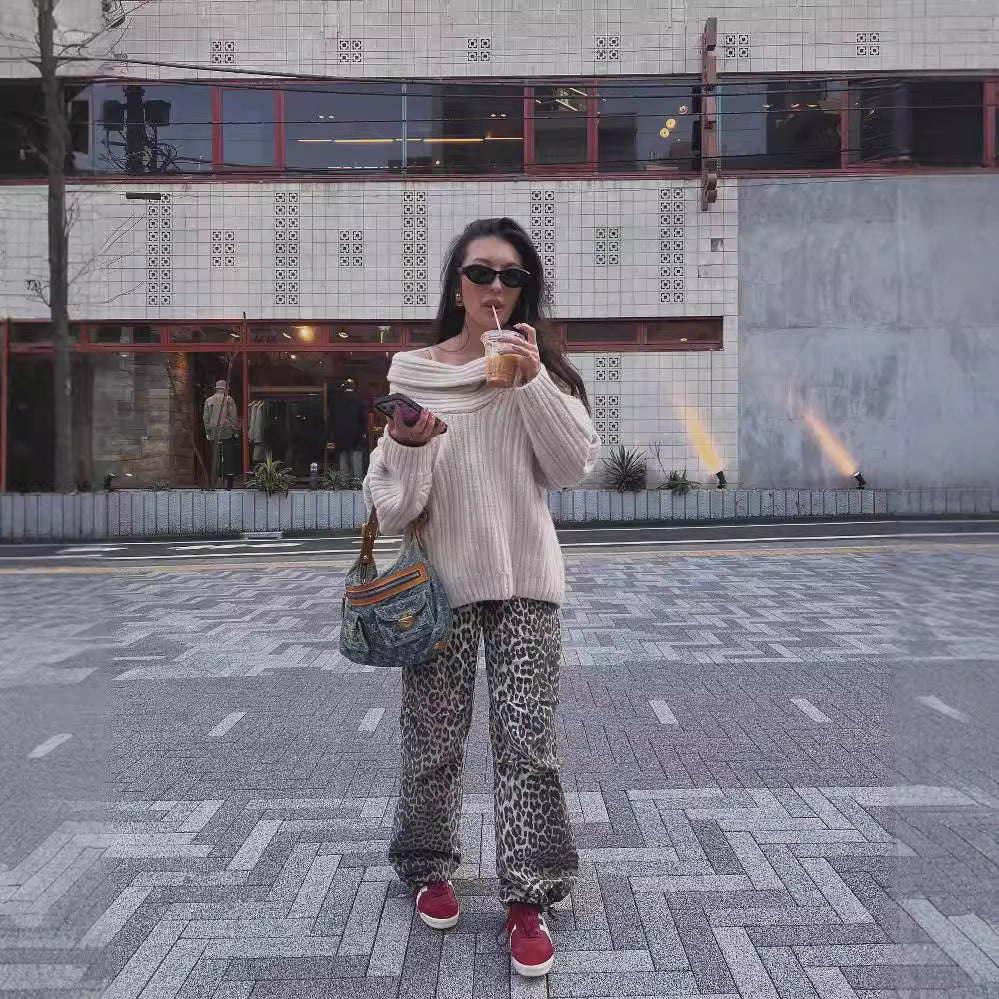 Spring And Autumn Off Shoulder Loose Casual Knitting Shirt Long Sleeve Sweater 8