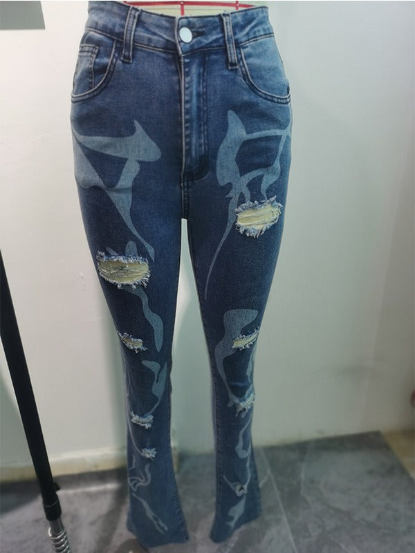 Women's Fitted High Waist Ripped Denim Pants High Stretch Jeans 11