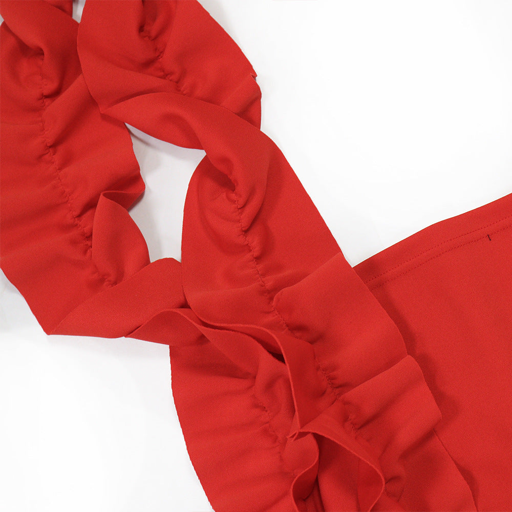 Women one shoulder ruffle edge formal party bodycon dress 18