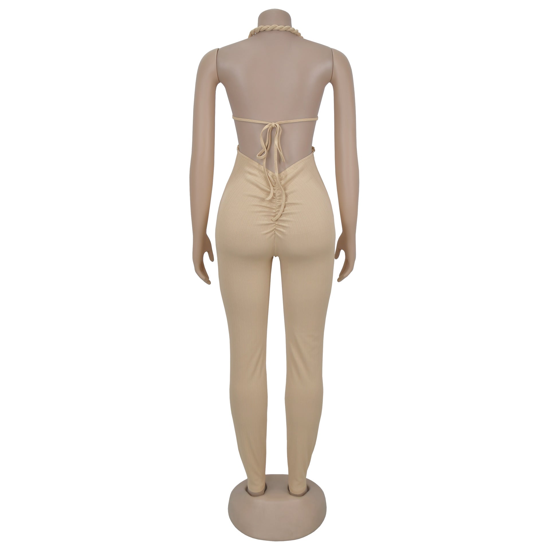 Women Sexy Casual Halter Neck Backless Solid Jumpsuit 12