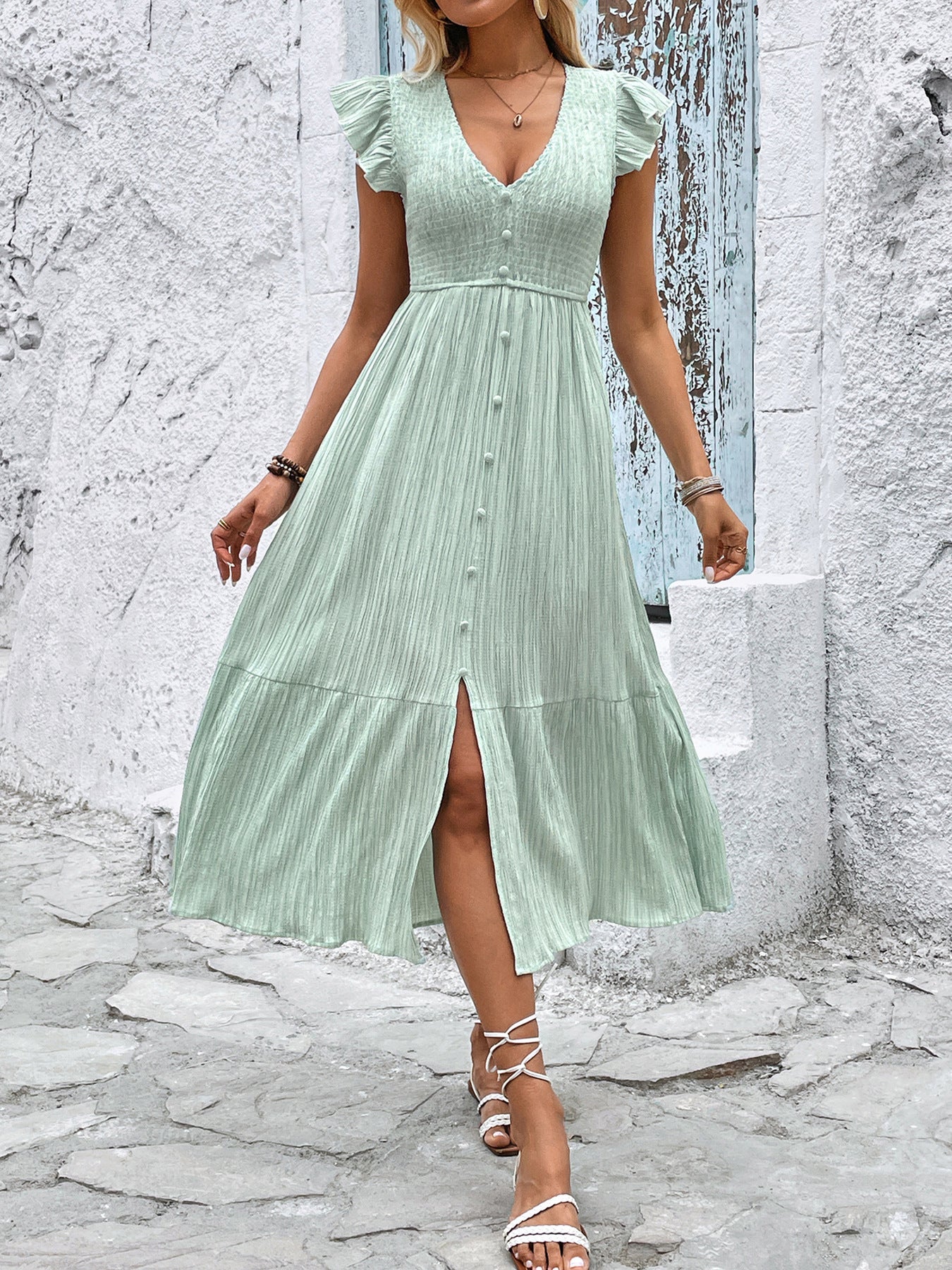 Women summer v-neck split dress