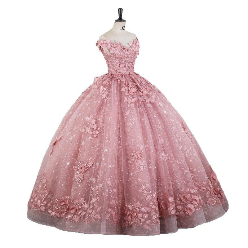 Women Puffy Tulle Embroidered Off-Shoulder Performance Costume Ball Gown 14