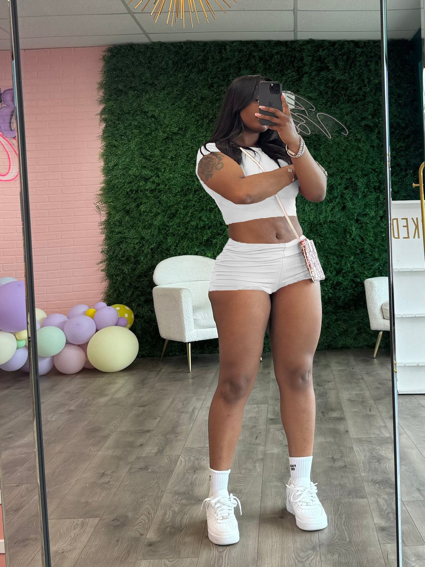 Women Summer Solid Crop Top Shorts Two-Piece Set 3