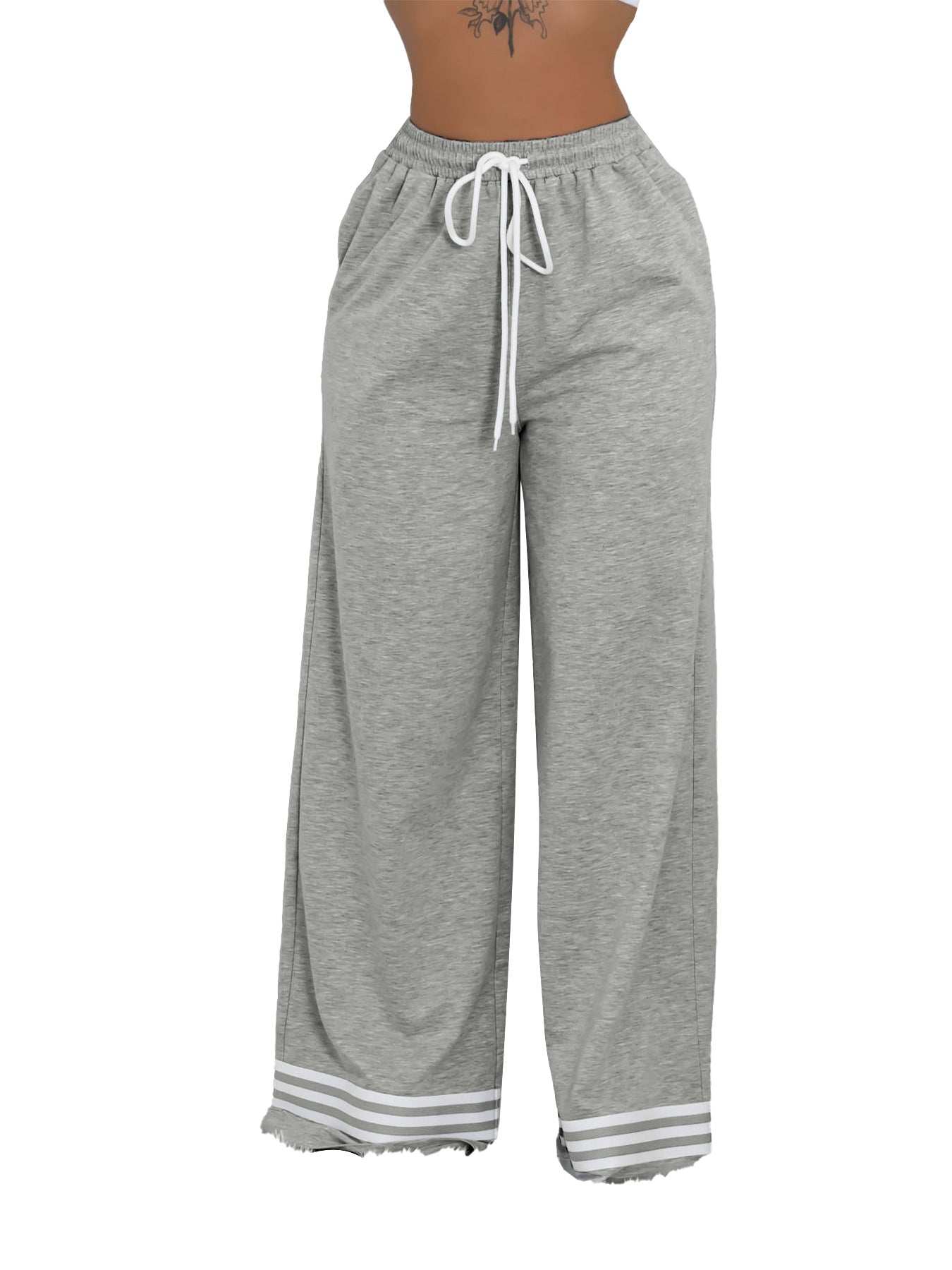 Casual Women's Loose Stripe Contrast Pocket Wide Leg Pants 7