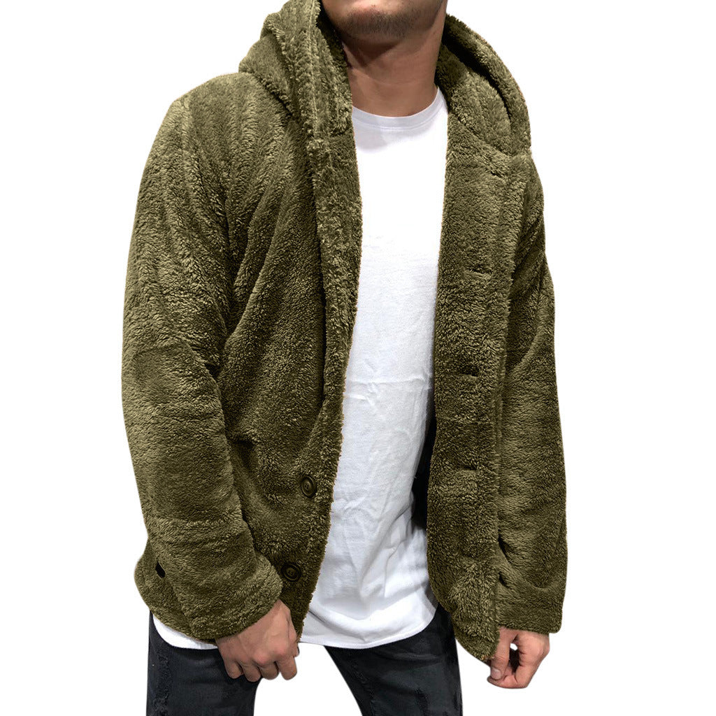 Autumn And Winter Men's Hooded Solid Color Fleece Sweater Fashionable Clothing 7