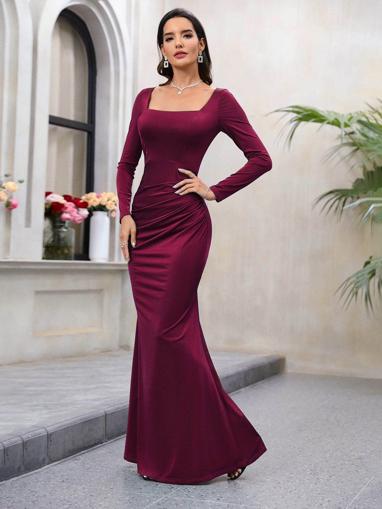 Women Elegant Long Sleeve Fishtail Dress 5