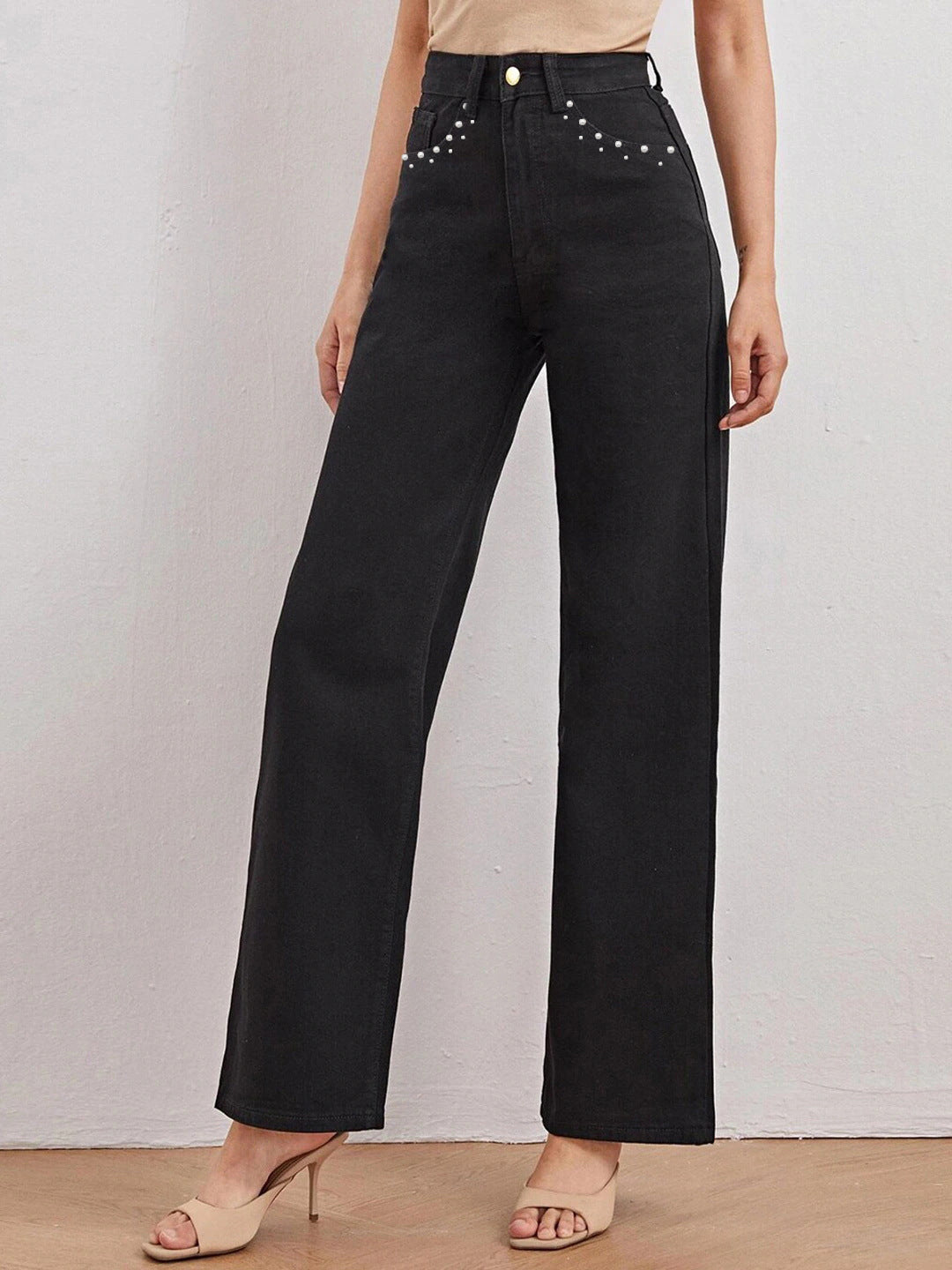 Women Pearl Denim Pants Jeans 5