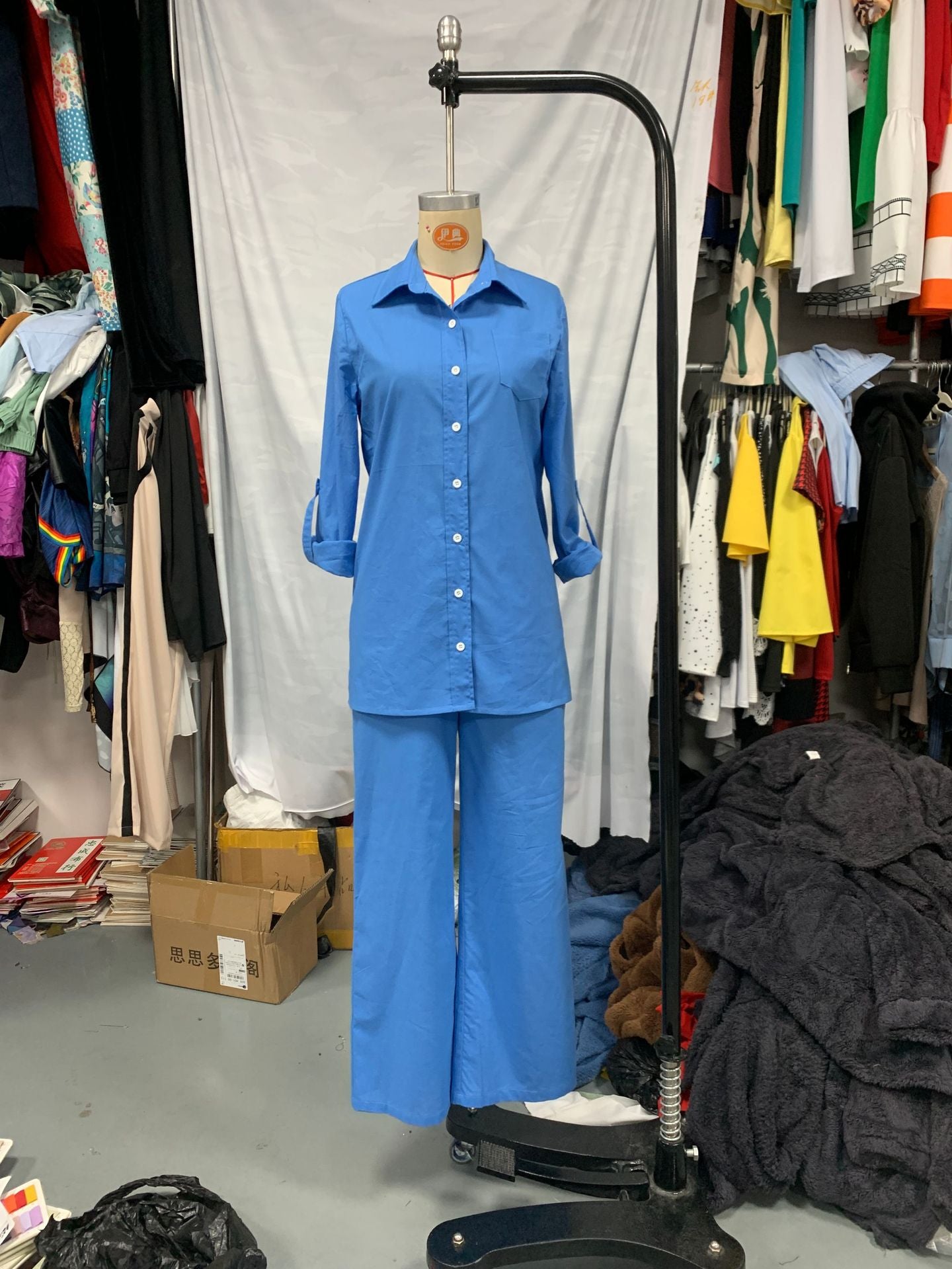 Autumn Women's Fashion Casual Set Solid Color Long Sleeve Shirt Drawstring Pants Two-Piece Set 5