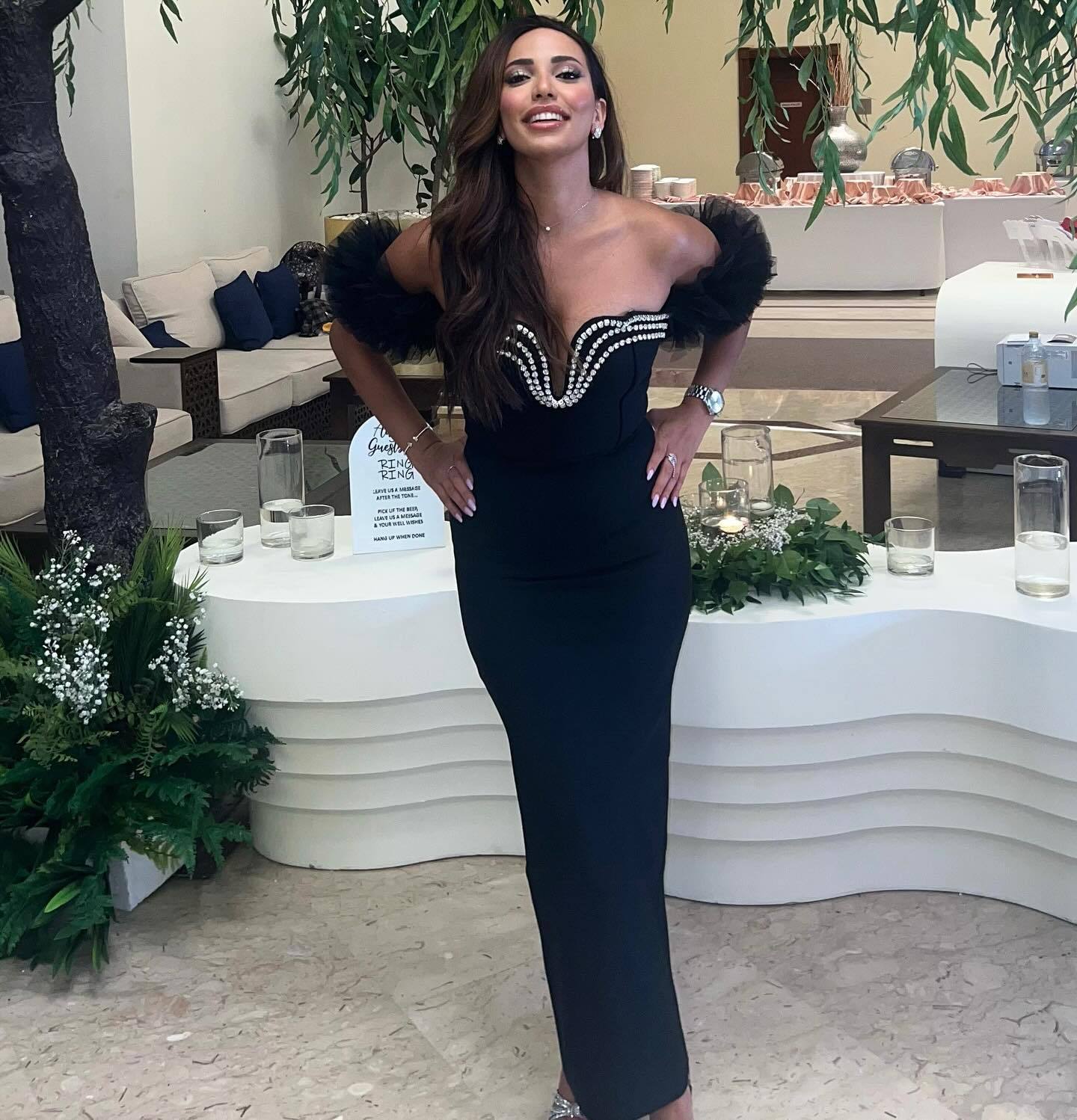 Women jacquard backless wrapped chest v-neck Beaded Maxi dress