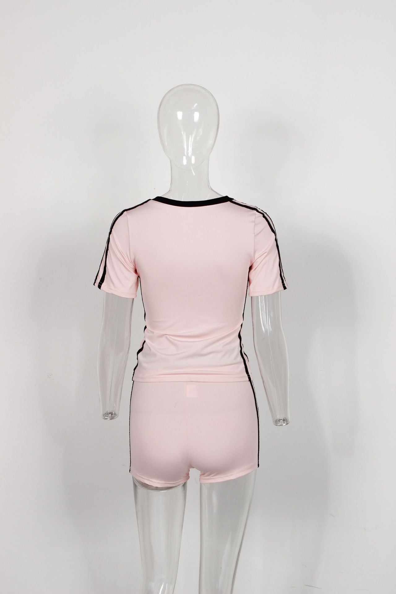 Women Spring Sexy Printed Short-sleeved V-neck Top And Lace-up Shorts Two Piece Set 18