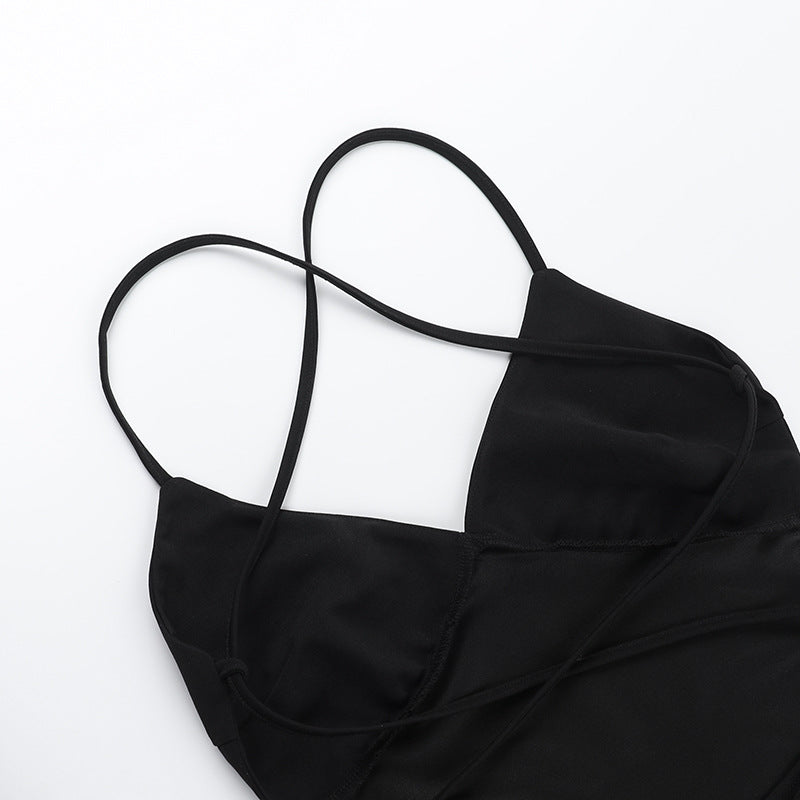 Spring Strappy V-Neck Low Back Slit Short Dress 16