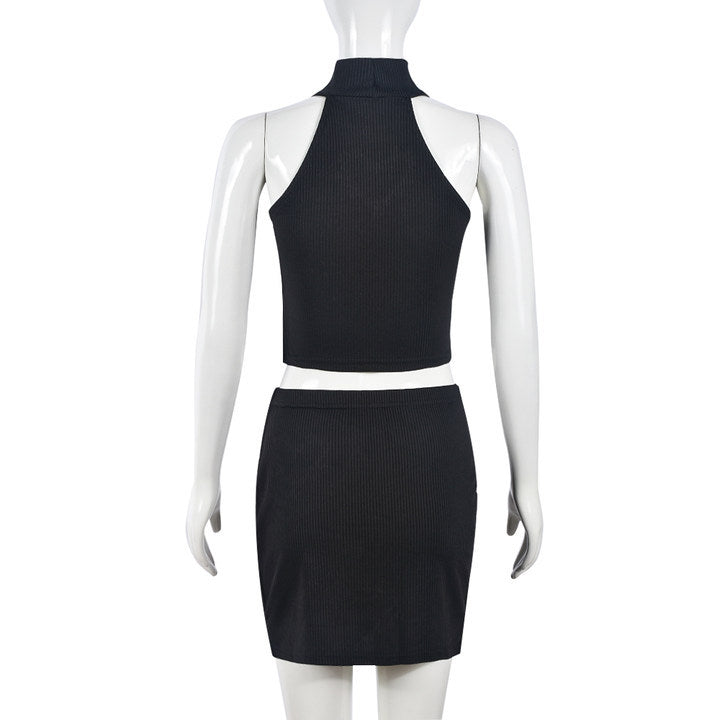 Women's Heart Rhinestone Hollow Crop Vest Short Skirt Casual Fashion Two Piece Set 6