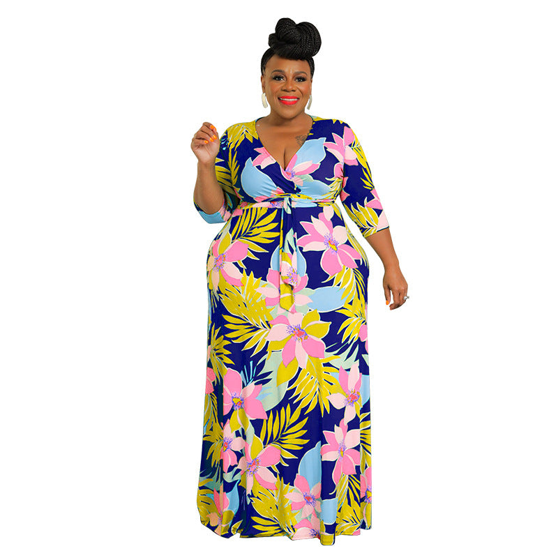 Fashion Plus Size Women's Summer Print Multicolor Sexy Bodycon Swing Dress 12