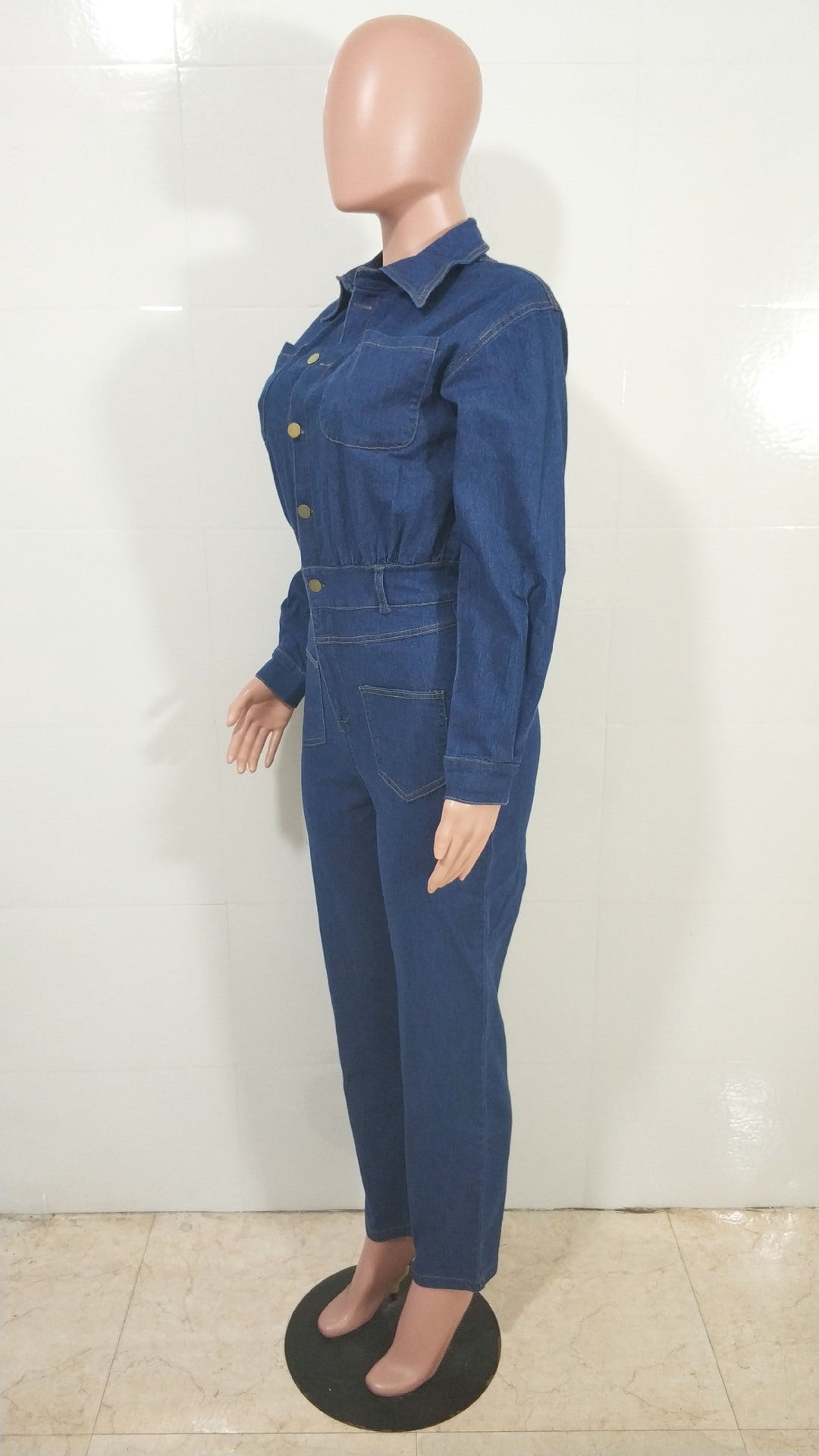 Women's Slim-Fitting Stretch  Washed Denim Pocket Jumpsuit 6