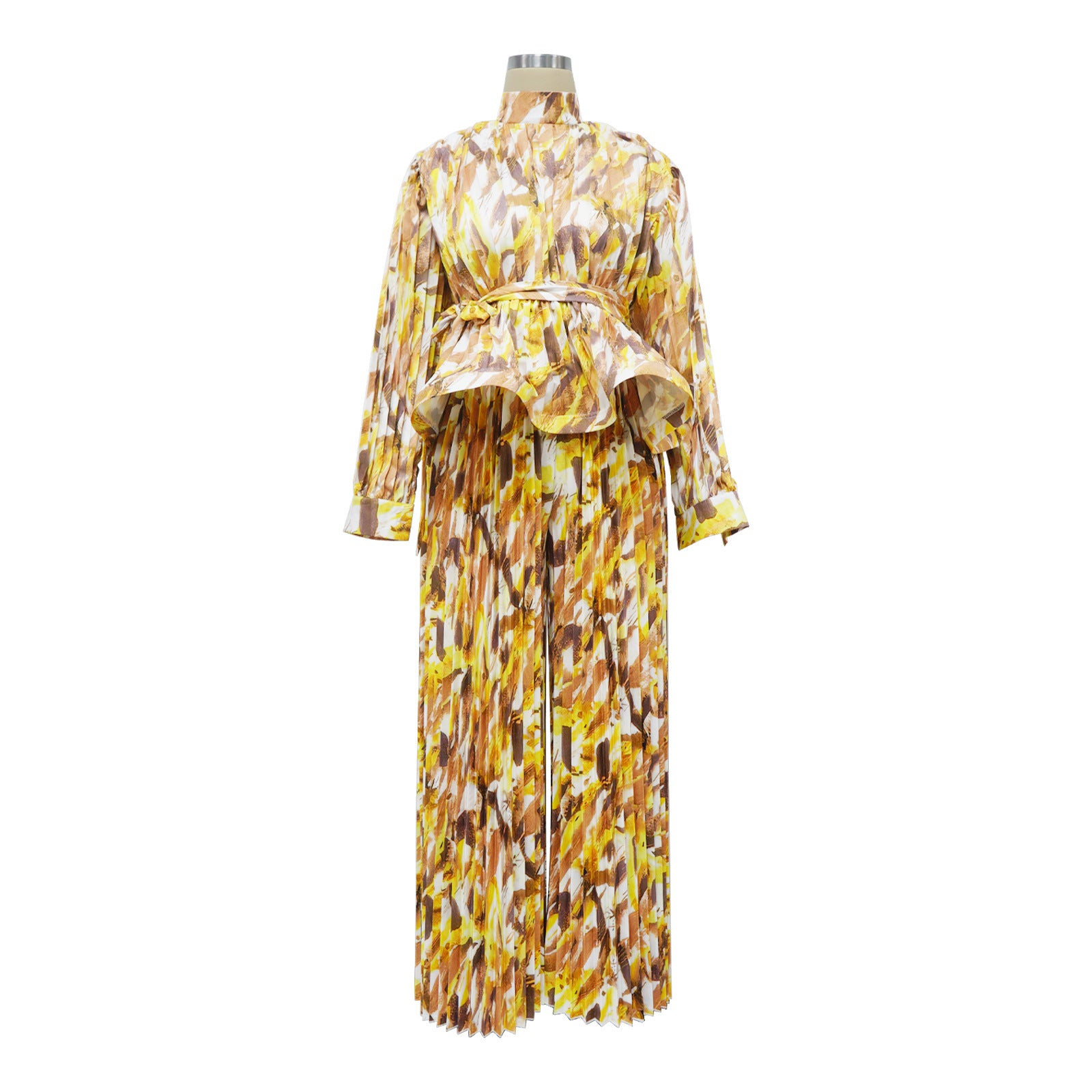 Women Lantern Long Sleeve Top and Wide Leg Pants Printed Casual Two-piece Set 12