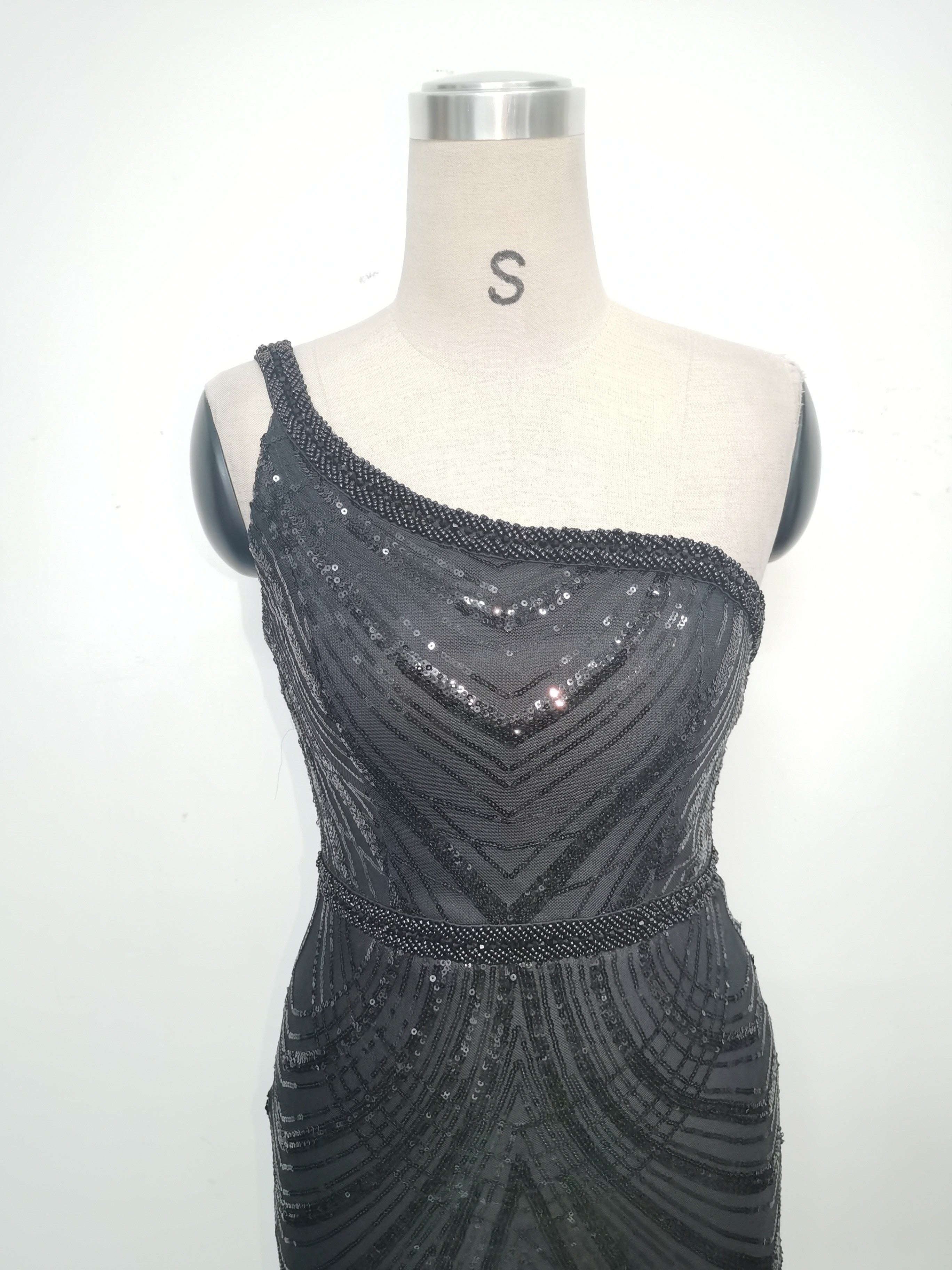 Women Flower Sequin Beaded One-shoulder Evening Dress 30