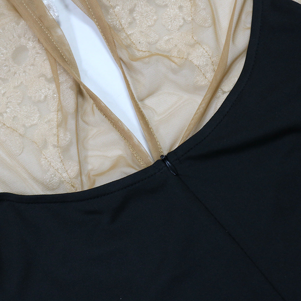 Women Solid See-Through Halter Neck Bodycon Dress 12