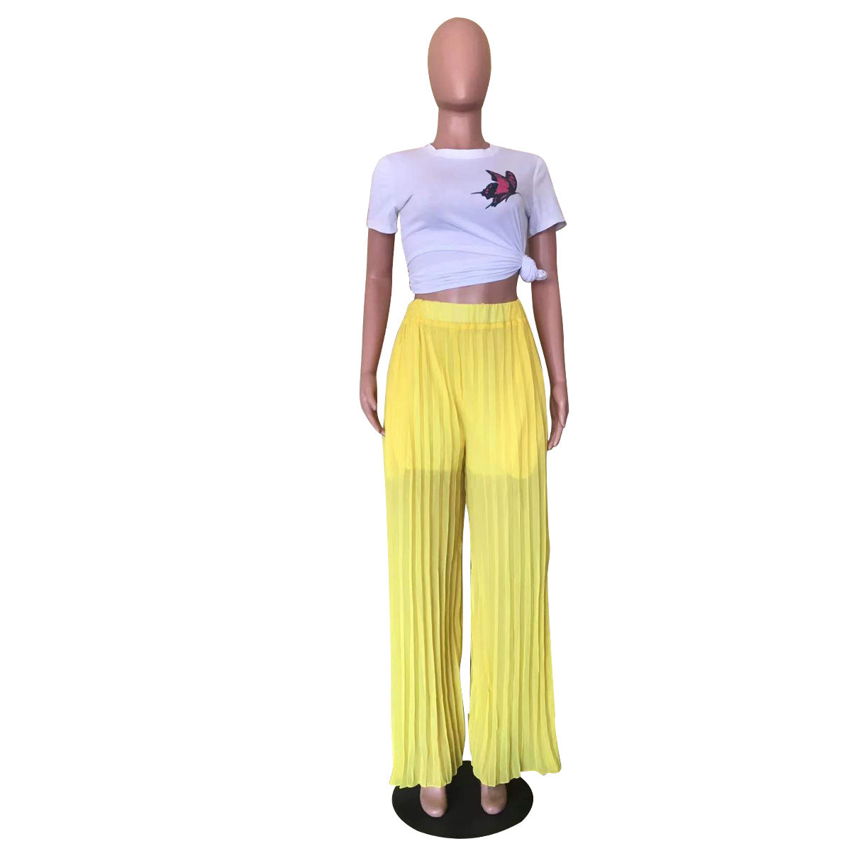 Spring Solid Pleated Wide-Leg Pants 18