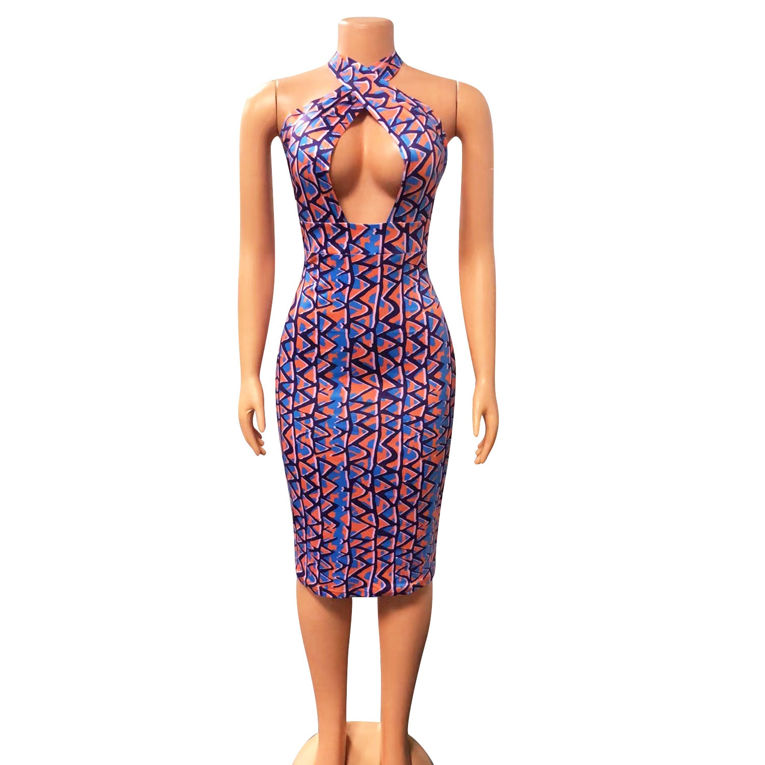 Summer Women's Sexy Tight Fitting Lace-Up Halter Midi Dress For Women 5