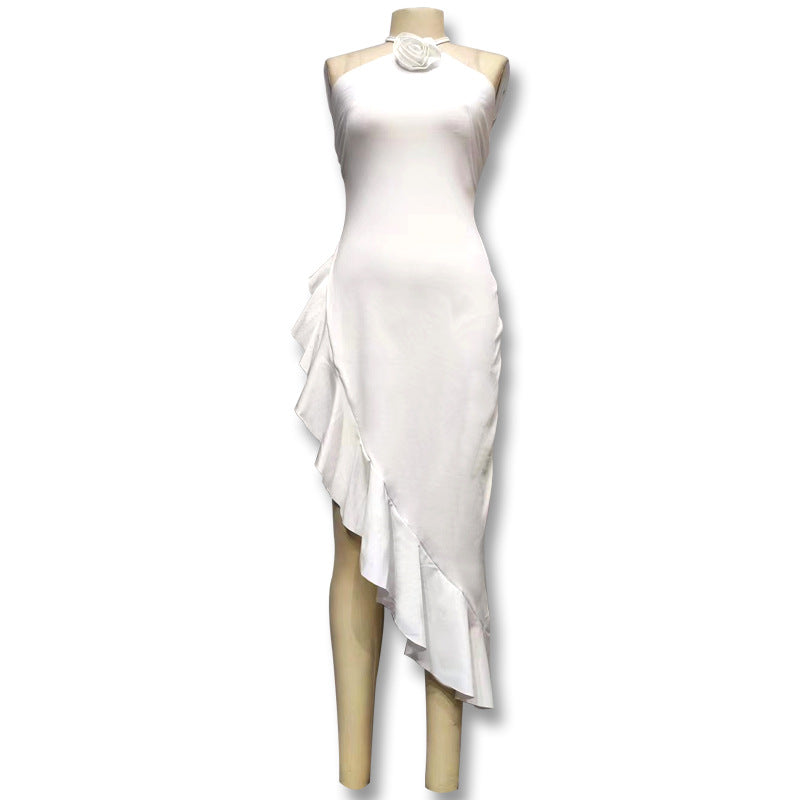 Women Sexy Halter Neck Flower Slit Dress 7