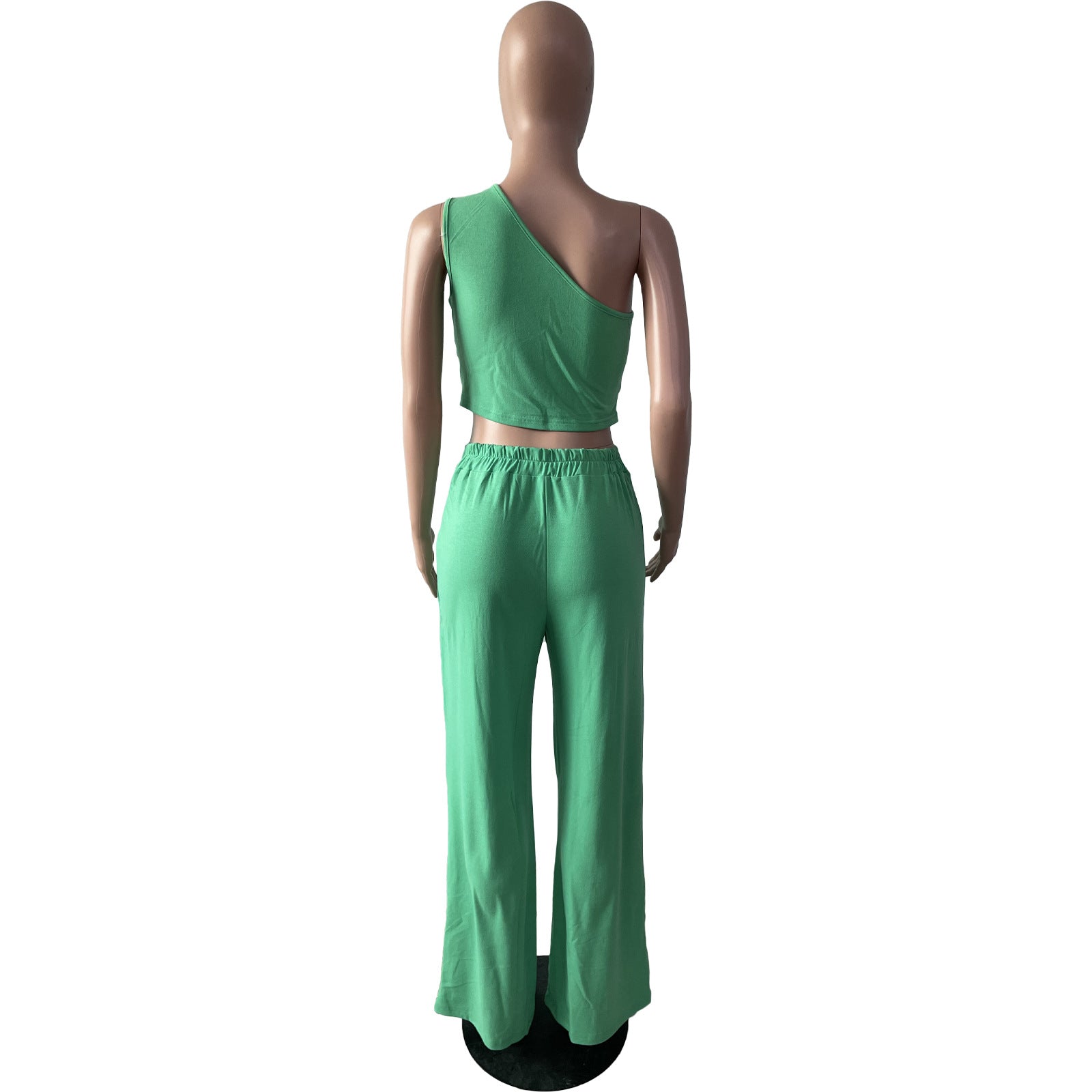 Women's Solid Color Casual One Shoulder Wide Leg Ladies Two-Piece Set 9