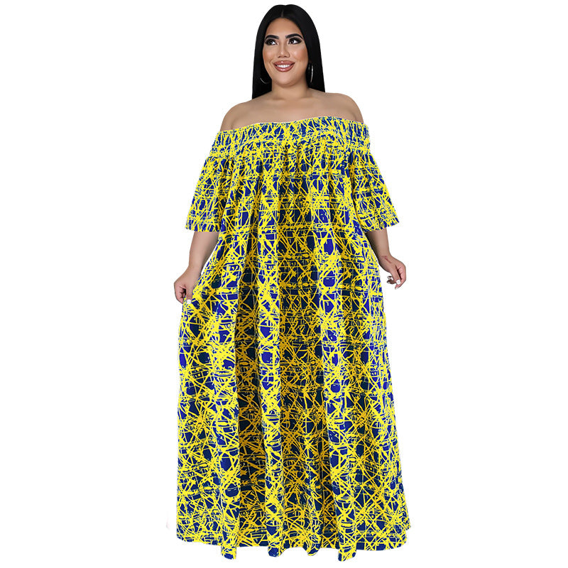 Plus Size Women Fall Off Shoulder Long Sleeve Dress with Belt 9