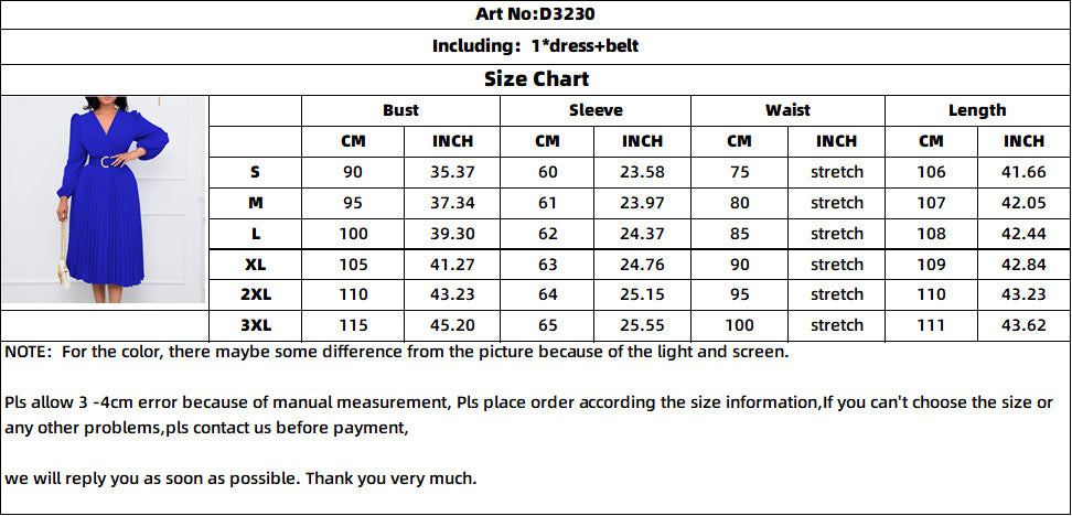 Plus Size Women Long Sleeve V-Neck Pleated Maxi Dress 14