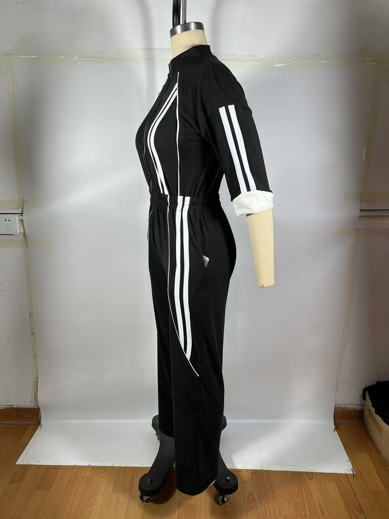 Women's Clothing Stand Collar 7-Quarter Sleeves Slim Waist Zipper Long Jumpsuit 8