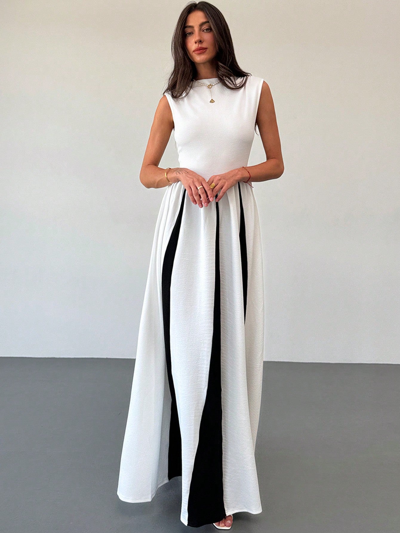 Womenƒ??s Elegant Evening Gown Contrast Patchwork Sleeveless Maxi Dress 4