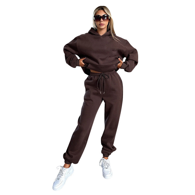Fall Winter Solid Color Long Sleeve Hoodie Pants Women's Fashion Casual Tracksuit Two Piece Set 5