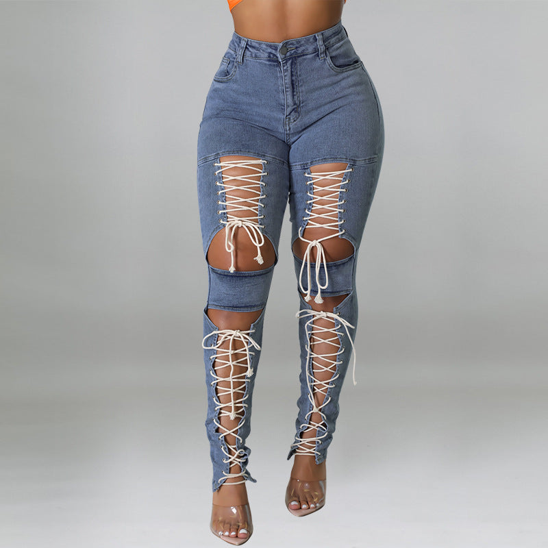 Women's Summer Lace-Up Sexy Denim Pants 4