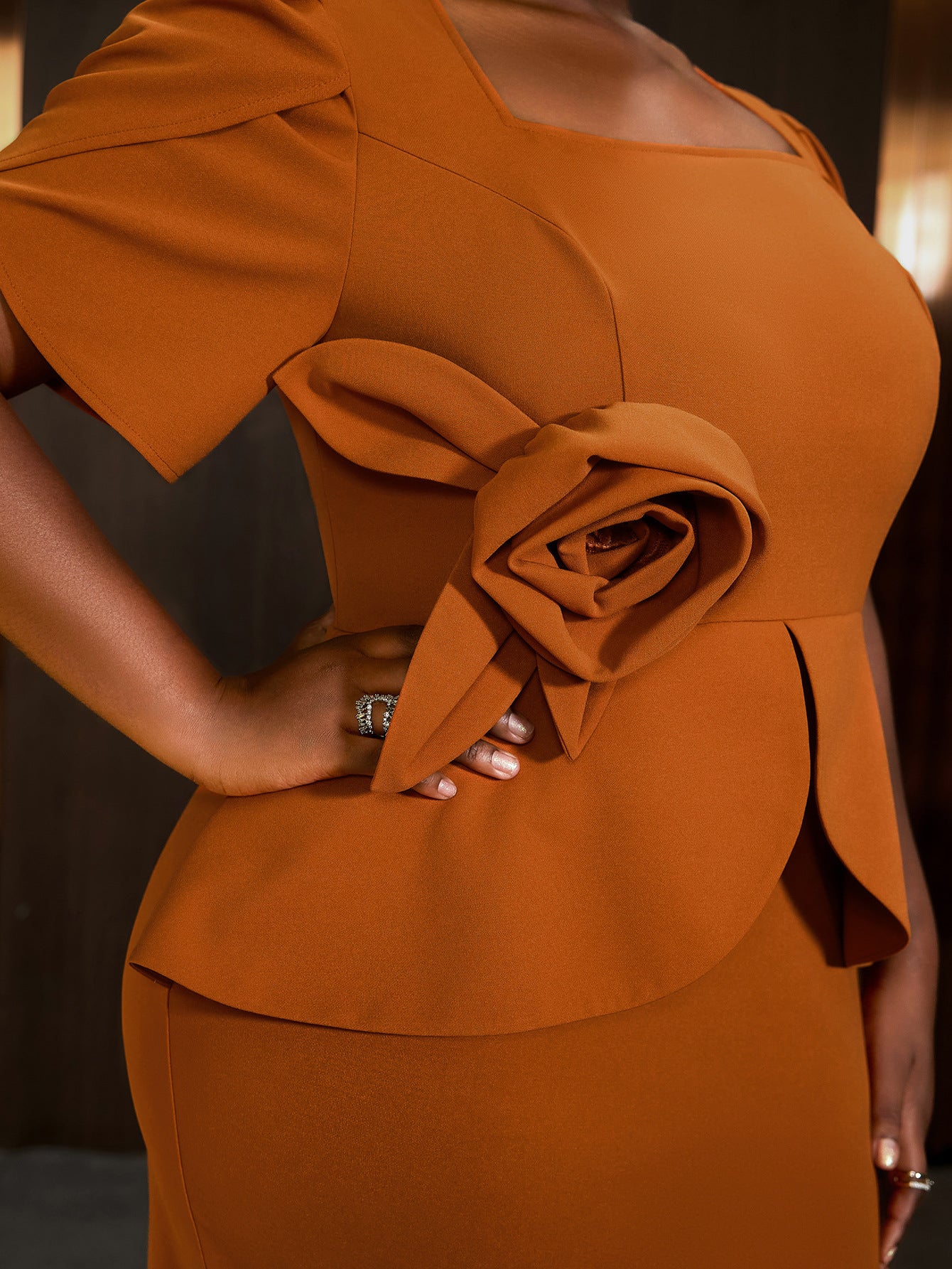 Women Elegant square collar ruffle flower bodycon Dresses 8