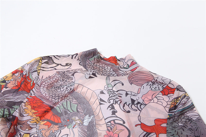 Summer Women sexy backless print see-through mesh jumpsuit 11