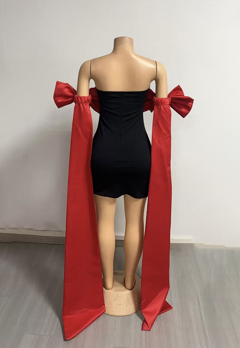 Women sexy off-shoulder bow party dress 8