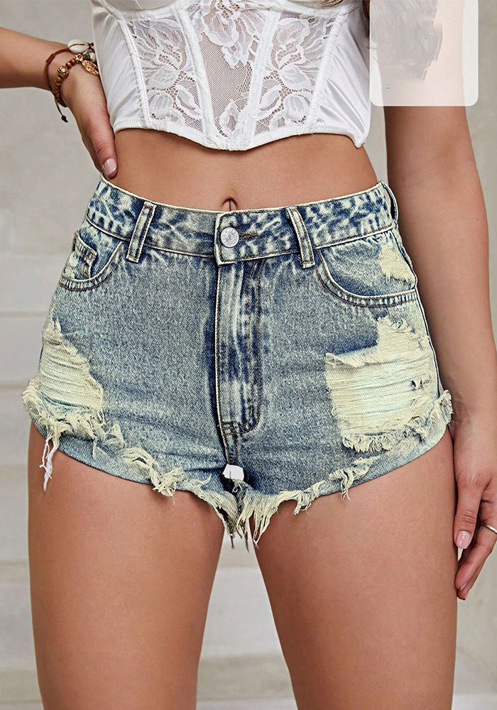 Women's casual high waist ripped denim shorts