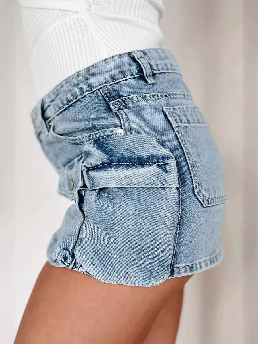 Women Summer Washed Style Pocket Asymmetrical Cargo Denim Skirt 6