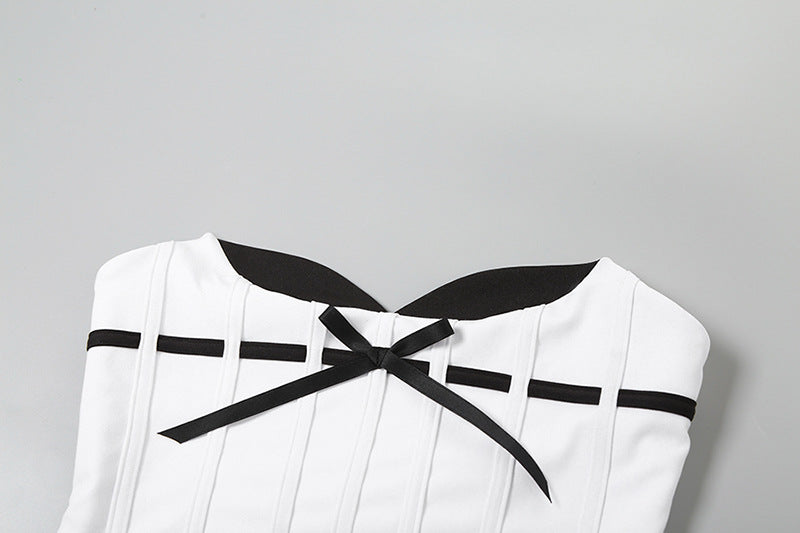 Women jacquard Lace-Up herringbone Strapless Top and Bodycon skirt two-piece set 13