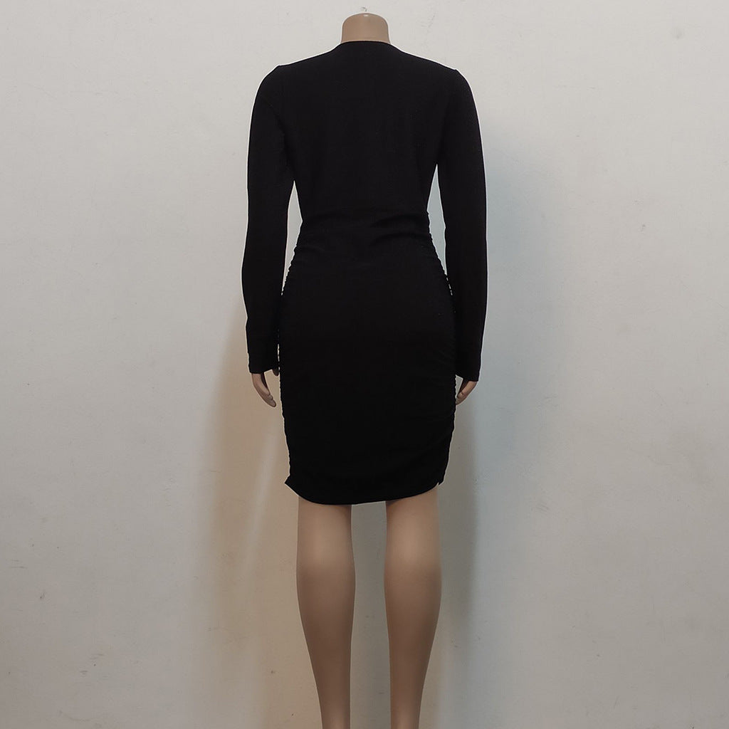 Sexy Fashion Bright Silk V-Neck Women's Long Sleeve Dress 8