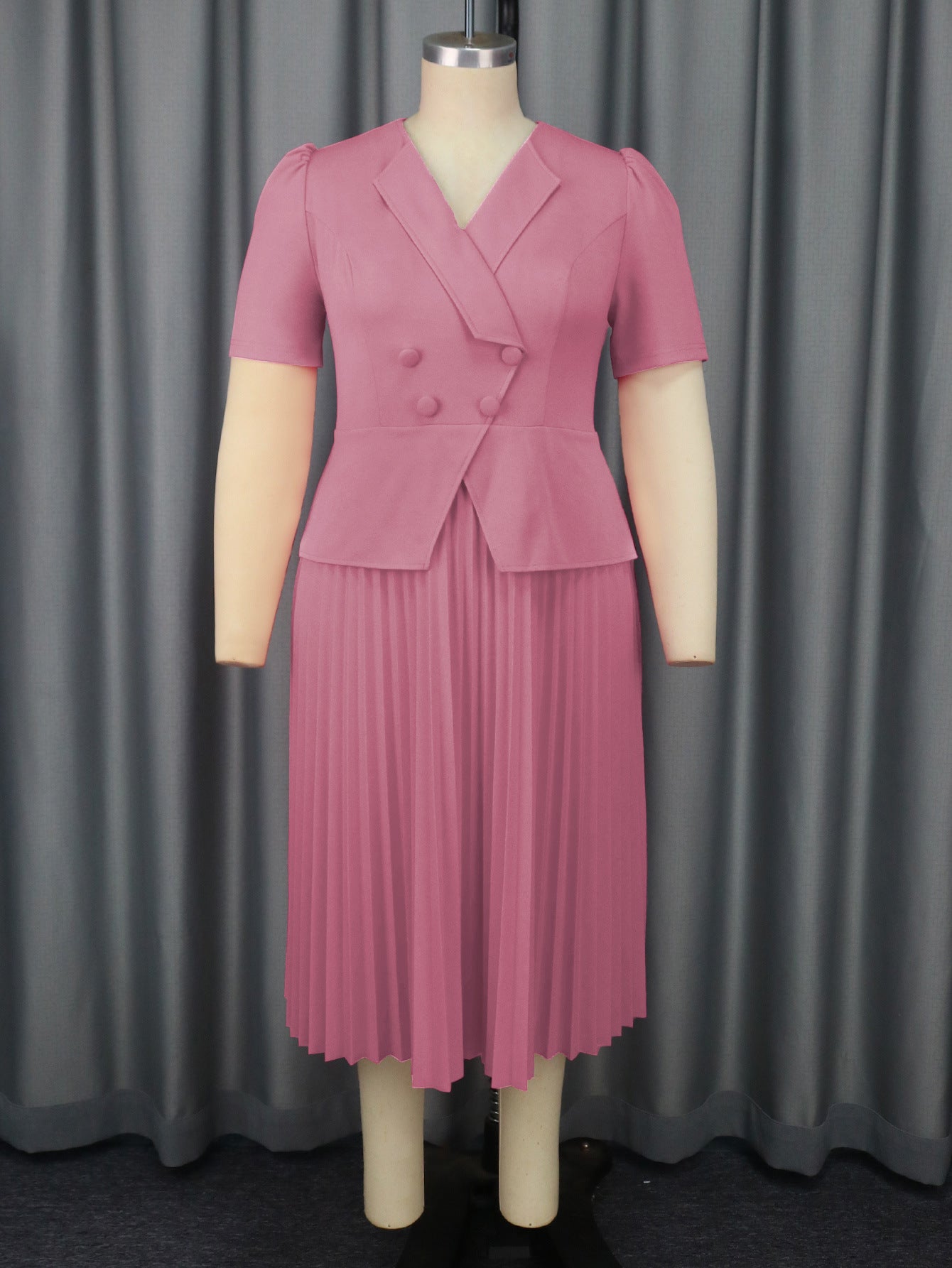 Women Turndown Collar Elegant party pleated dress 9