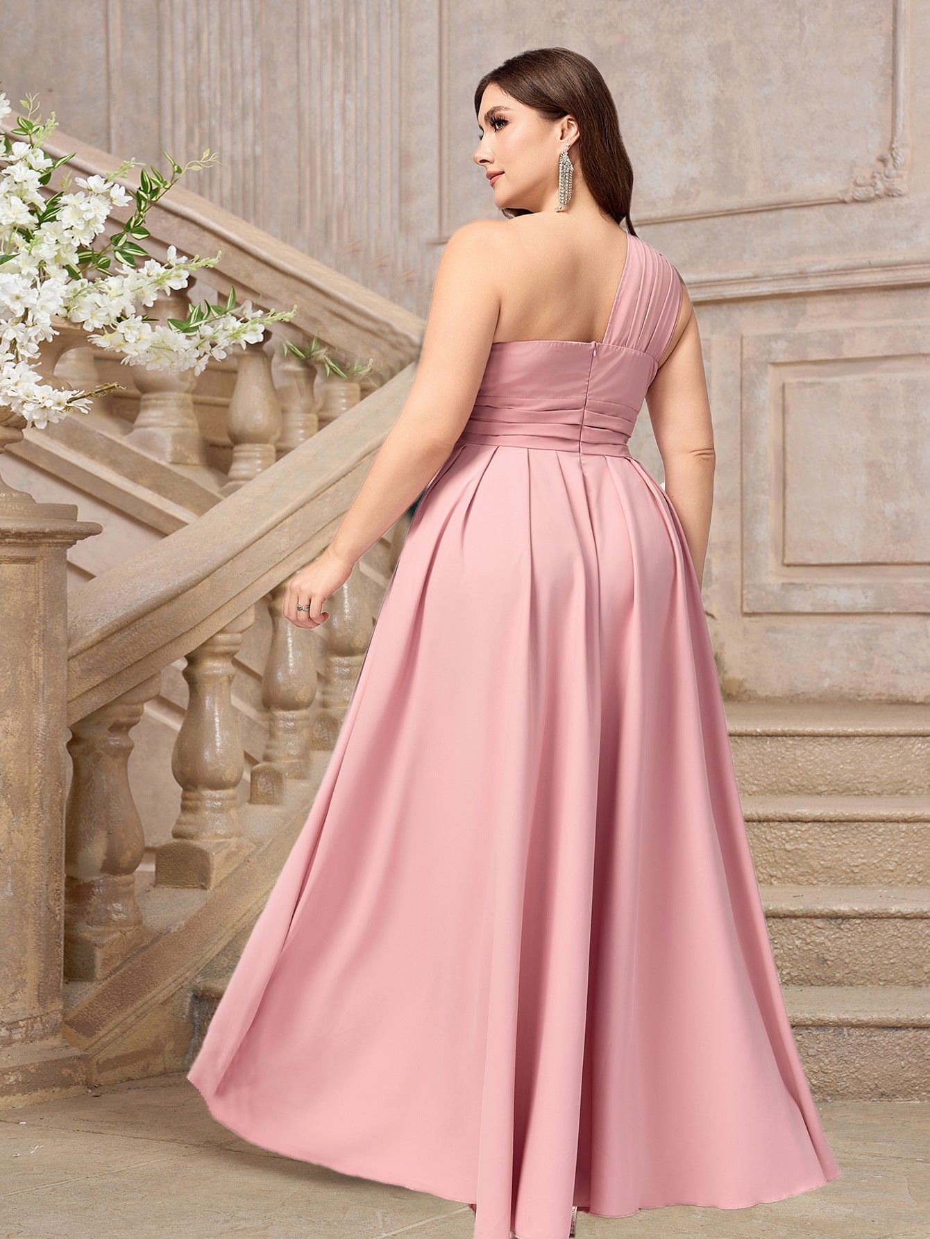 Plus Size Women's Pleated Slash Shoulder Chic Elegant Sexy Formal Party Dress 3