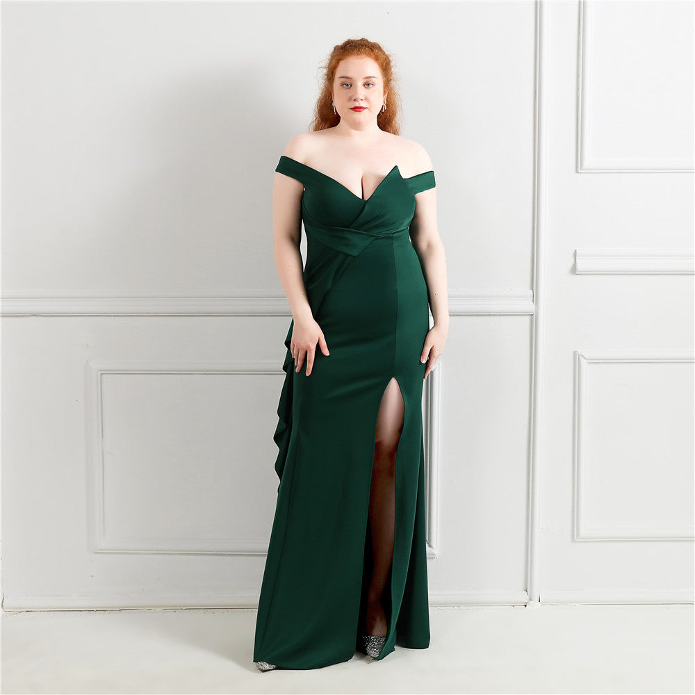 Elegant Off Shoulder Ruffled Slit Plus Size Beauty Long Formal Party Evening Dress 9